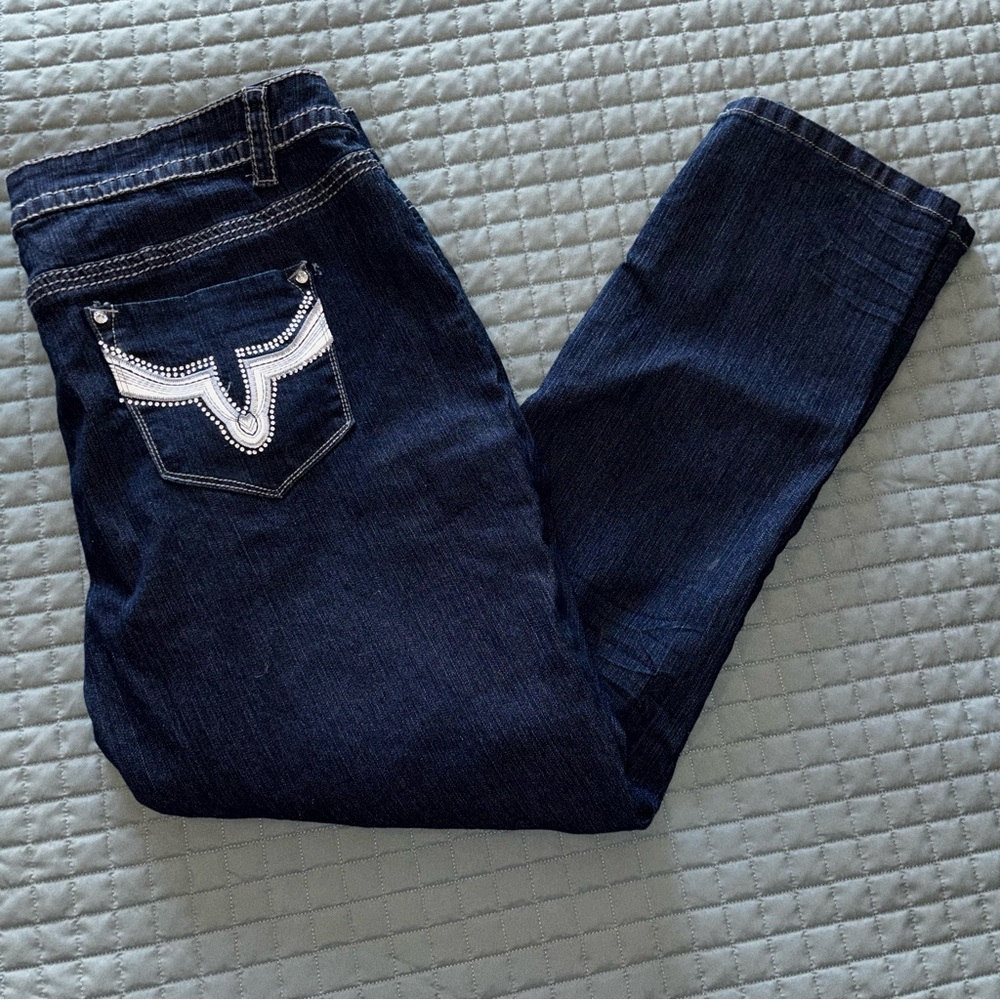 Fashion Bug Jeans Womens Size 22W Dark Blue Studded Bling Curvy Stretch - (C14B)